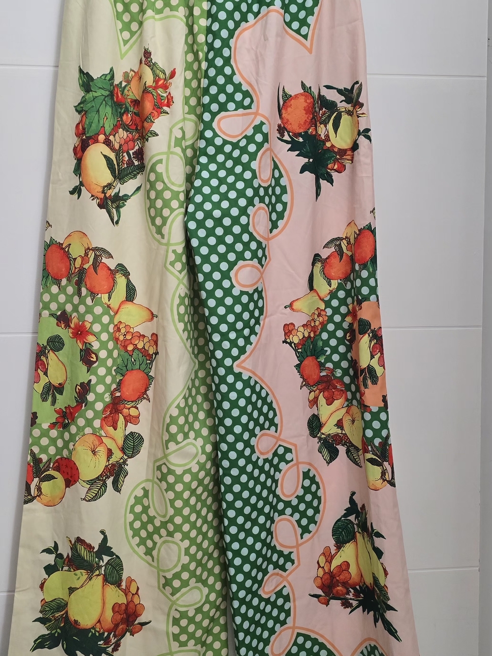 Vibrant Fruit Print Wide Leg Pants Women Size M Polka Dot Mixed Pattern Colorful - Picture 4 of 10